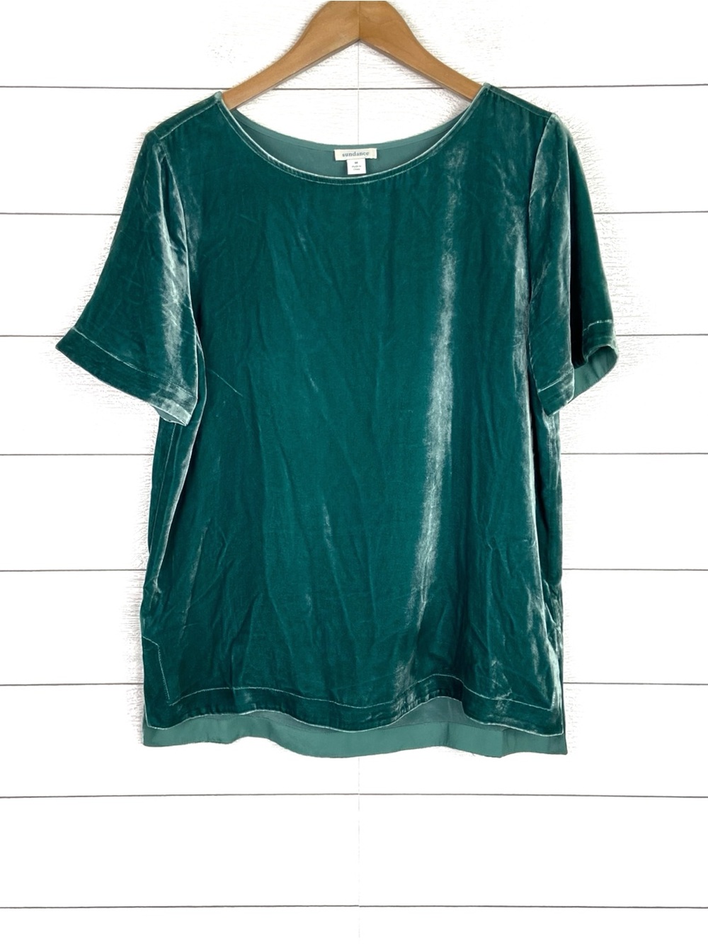 SUNDANCE Teal Velvet Short Sleeve Top Medium
